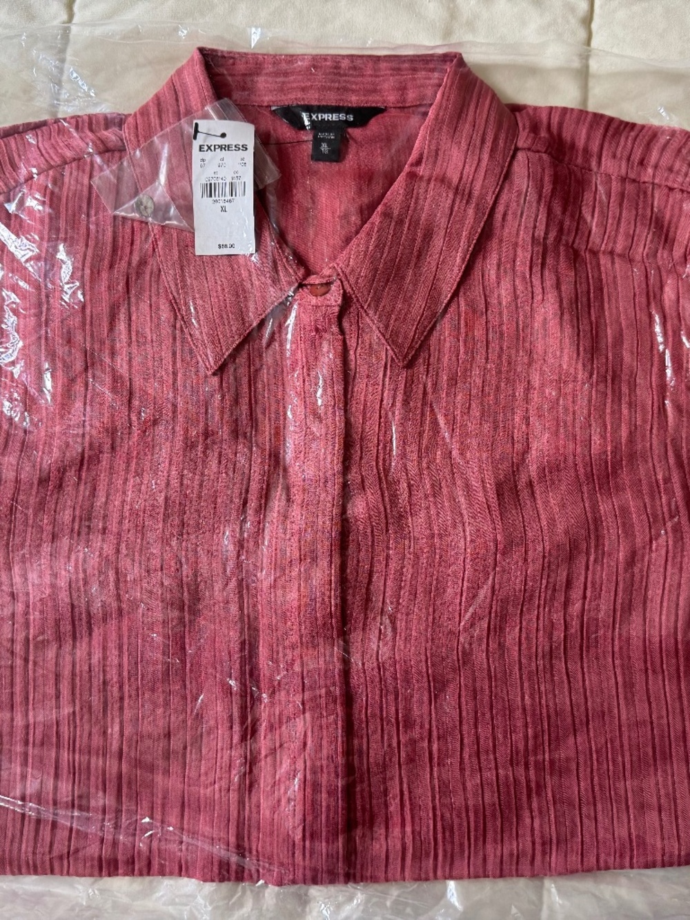 NWT Express XL Mauve Textured Collared Blouse Ruched Sleeve Top